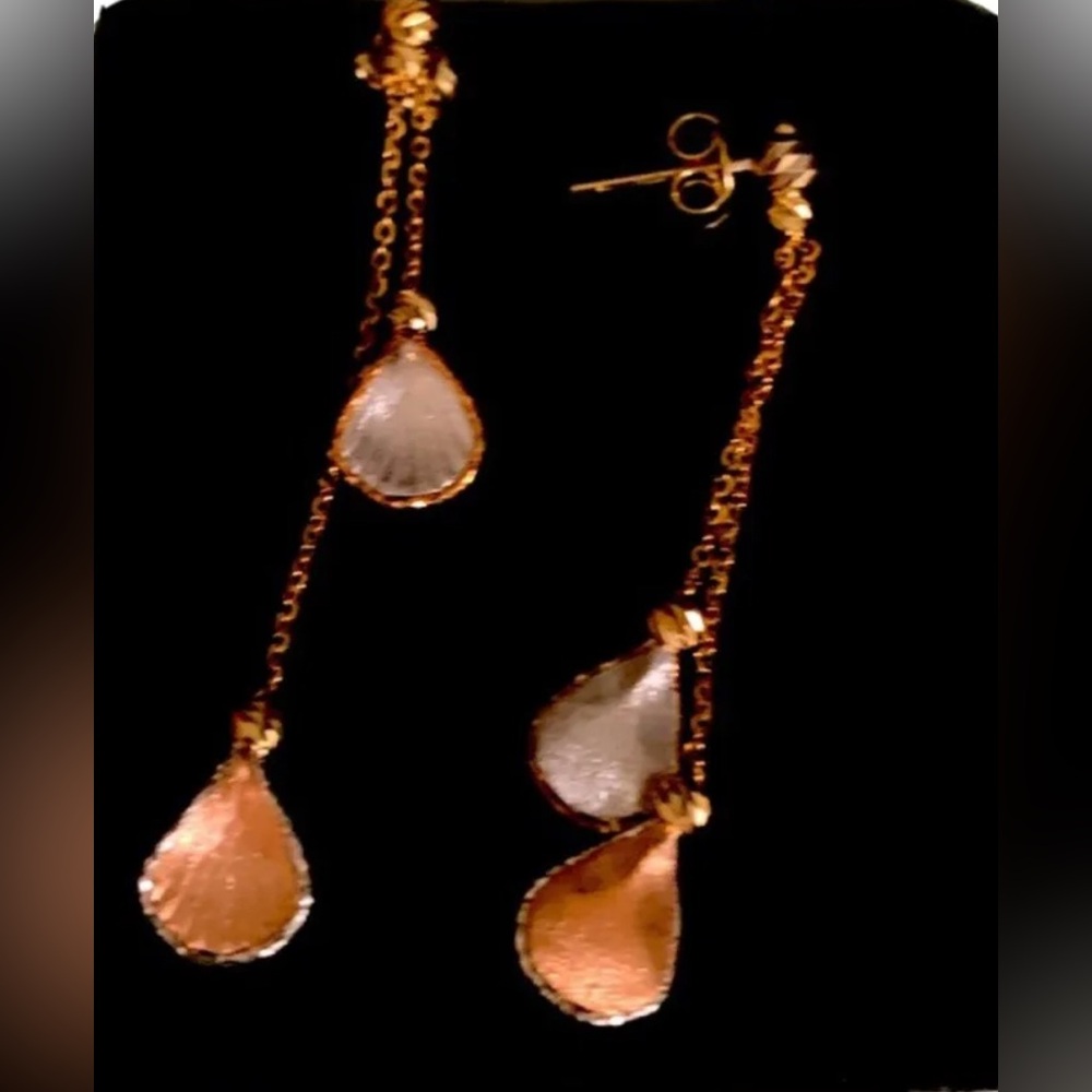 Tri-Color 14K Gold Calla Lily Dangle Earrings, Seashell - Picture 3 of 8